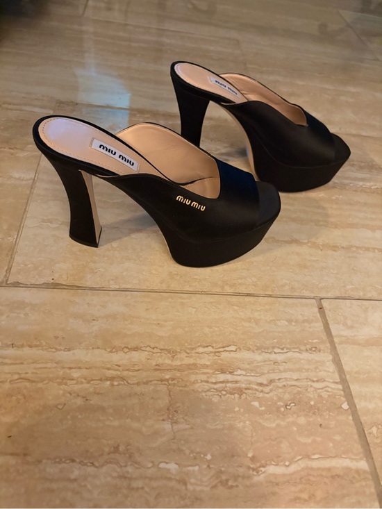 Miu Miu Shoes - Miu Miu Black Satin Platform Mule Heels 37